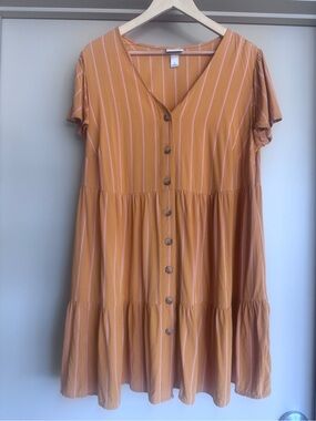 Ava & Viv Striped Button Front Tiered Midi Dress Size X
